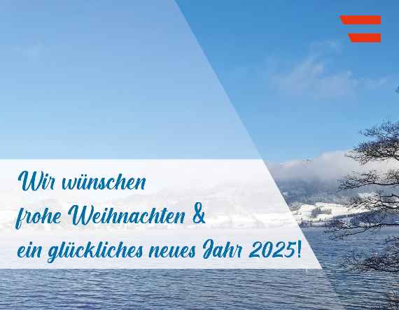 BAW-Weihnachtskarte: Wir wünschen frohe Weihnachten & ein glückliches neues Jahr 2025. Der Mondsee im Hintergrund.